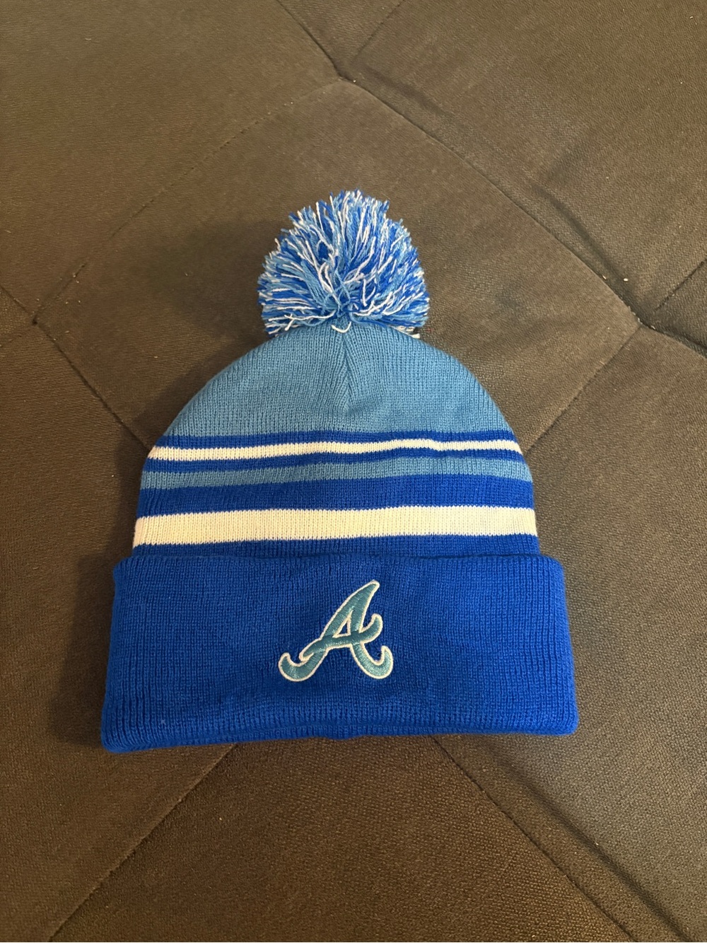 Atlanta Braves Pom Beanie Hat with Script 'A' Logo